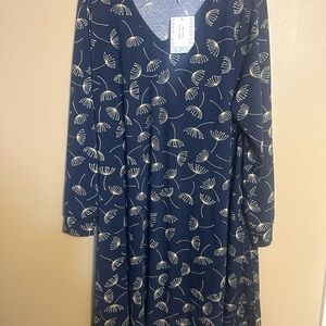 LuLaRoe Navy Blue Long Sleeve Dress with White Floral Pattern